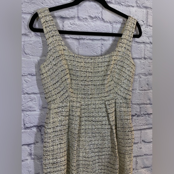 Milly New York Tweed Fit Flare Sheath Holiday Dress Cream/Gold Sleeveless Size 4 - Picture 2 of 11